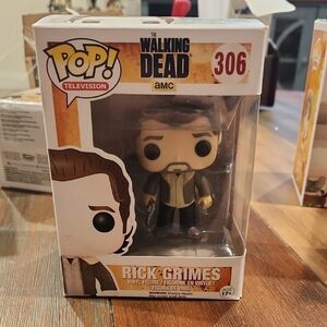 Funko Pop Rick Grimes Figure - Black, Brown, Cream